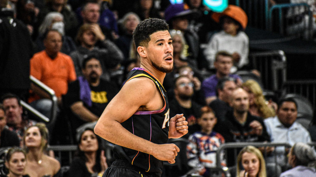 Phoenix Suns guard Devin Booker during a 108-106 loss to the Portland Trail Blazers at Footprint Ce...