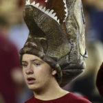 
              A Florida State fan looks on before an NCAA college football game against Florida, Friday, Nov. 25, 2022, in Tallahassee, Fla. (AP Photo/Phil Sears)
            