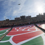 
              The Rose Bowl logo is seen during a fly over before the Rose Bowl NCAA college football game between Utah and Ohio State Saturday, Jan. 1, 2022, in Pasadena, Calif. Flipping the current college football playoff from four-teams to a 12-teams for the final two years of the current television contract will give those in charge of the postseason a look at how it works before committing to anything long term. But, The Granddaddy of Them All wants the CFP management committee to assure game organizers that their game will continue to be played annually on New Year's Day.  (AP Photo/Mark J. Terrill, File)
            