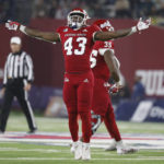 
              Fresno State defensive back Morice Norris celebrates a sack against Wyoming during the first half of an NCAA college football game in Fresno, Calif., Friday, Nov. 25, 2022. (AP Photo/Gary Kazanjian)
            