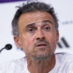 Spain's head coach Luis Enrique speaks to reporters during a news conference at Qatar University, in Doha, Qatar, Wednesday, Nov. 30, 2022. Spain will play its first final match in Group E in the World Cup against Japan on Dec. 1. (AP Photo/Julio Cortez)