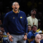 Michigan head coach Juwan Howard reacts during the first half of an NCAA college basketball game against Arizona State in the championship round of the Legends Classic Thursday, Nov. 17, 2022, in New York. (AP Photo/Frank Franklin II)