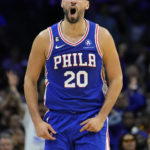 
              Philadelphia 76ers' Georges Niang reacts after making a basket during the second half of an NBA basketball game against the Phoenix Suns, Monday, Nov. 7, 2022, in Philadelphia. (AP Photo/Matt Slocum)
            