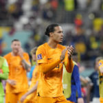 Virgil van Dijk of the Netherlands and teammates clap hands as they acknowledges their supporters at the end of the World Cup group A soccer match between Netherlands and Ecuador, at the Khalifa International Stadium in Doha, Qatar, Friday, Nov. 25, 2022. (AP Photo/Themba Hadebe)
