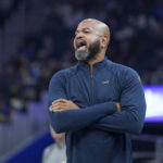 
              Cleveland Cavaliers coach J. B. Bickerstaff shouts to players during the first half of the team's NBA basketball game against the Golden State Warriors in San Francisco, Friday, Nov. 11, 2022. (AP Photo/Jeff Chiu)
            