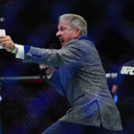 Announcer Bruce Buffer works a lightweight bout between New Zealand's Dan Hooker and Peru's Claudio Puelles at the UFC 281 mixed martial arts event, Saturday, Nov. 12, 2022, in New York. Hooker stopped Puelles in the second round. (AP Photo/Frank Franklin II)