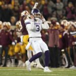 Northwestern quarterback Ryan Hilinski (3) reacts after an unsuccessful fourth down conversion attempt against Minnesota during the second half of an NCAA college football game Saturday, Nov. 12, 2022, in Minneapolis. (AP Photo/Abbie Parr)