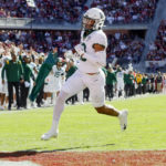 Baylor wide receiver Jordan Nabors scores a touchdown against Oklahoma in the first half of an NCAA college football game, Saturday, Nov. 5, 2022, in Norman, Okla. (AP Photo/Nate Billings)