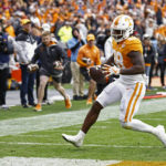 Tennessee tight end Princeton Fant (88) crosses the goal line for a touchdown during the second half of an NCAA college football game against Missouri Saturday, Nov. 12, 2022, in Knoxville, Tenn. (AP Photo/Wade Payne)