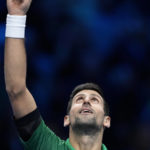Serbia's Novak Djokovic celebrates after defeating Norway's Casper Ruud 7-5, 6-3, in their singles final tennis match of the ATP World Tour Finals at the Pala Alpitour, in Turin, Italy, Sunday, Nov. 20, 2022. (AP Photo/Antonio Calanni)