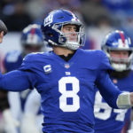New York Giants quarterback Daniel Jones (8) passes during the first half of an NFL football game against the Detroit Lions, Sunday, Nov. 20, 2022, in East Rutherford, N.J. (AP Photo/Seth Wenig)