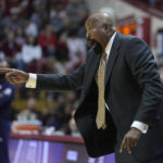 Indiana head coach Mike Woodson shouts during the second half of an NCAA college basketball game against Jackson State, Friday, Nov. 25, 2022, in Bloomington, Ind. (AP Photo/Darron Cummings)