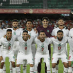 The Moroccan national soccer team players pose for photos before the international friendly soccer match between Paraguay and Morocco at the Benito Villamarin stadium in Seville, Spain, Tuesday, Sept. 27, 2022. (AP Photo/Toni Rodriguez)