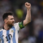 
              Argentina's Lionel Messi celebrates after scoring his side's opening goal during the World Cup group C soccer match between Argentina and Mexico, at the Lusail Stadium in Lusail, Qatar, Saturday, Nov. 26, 2022. (Fabio Ferrari/LaPresse via AP)
            