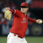 
              FILE - In this June 29, 2019, file photo, Los Angeles Angels starting pitcher Tyler Skaggs throws to an Oakland Athletics batter during a baseball game in Anaheim, Calif. A California judge is allowing a lawsuit to proceed against the Angels over the drug-related death of Skaggs. (AP Photo/Marcio Jose Sanchez, File)
            
