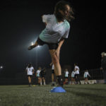 
              Players of the Orthodox Club'b's women's team practice in Amman, Jordan, Saturday, Oct. 22, 2022. Women's soccer has been long been neglected in the Middle East, a region that is mad for the men's game and hosts the World Cup for the first time this month in Qatar. (AP Photo/Raad AL-Adayleh)
            