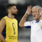 France's head coach Didier Deschamps gestures during a training session at the Jassim Bin Hamad stadium in Doha, Qatar, Tuesday, Nov. 29, 2022 on the eve of the group D World Cup soccer match between Tunisia and France. (AP Photo/Christophe Ena)