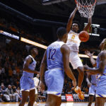 Tennessee forward Julian Phillips (2) dunks against McNeese State during the first half of an NCAA college basketball game Wednesday, Nov. 30, 2022, in Knoxville, Tenn. (AP Photo/Wade Payne)