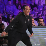 
              This photo provided by Bahamas Visual Services shows N.C. State head coach Kevin Keatts during the first half of an NCAA college basketball game against Kansas at the Battle 4 Atlantis at Paradise Island, Bahamas, Wednesday, Nov. 23, 2022.(Tim Aylen/Bahamas Visual Services via AP)
            