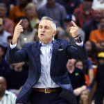 South Florida coach Brian Gregory reacts to a play during the first half of the team's NCAA college basketball game against Auburn on Friday, Nov. 11, 2022, in Auburn, Ala. (AP Photo/Butch Dill)