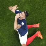 
              France's Olivier Giroud celebrates after scoring his side's second goal during the World Cup group D soccer match between France and Australia, at the Al Janoub Stadium in Al Wakrah, Qatar, Tuesday, Nov. 22, 2022. (AP Photo/Pavel Golovkin)
            