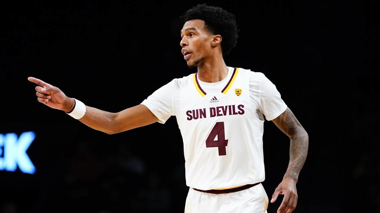 Arizona State's Desmond Cambridge Jr. (4) gestures to a teammate during the second half of an NCAA ...