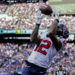 
              Houston Texans wide receiver Nico Collins (12) makes a catch in the end zone for a touchdown against the Houston Texans during the third quarter of an NFL football game, Sunday, Nov. 13, 2022, in East Rutherford, N.J. (AP Photo/John Minchillo)
            