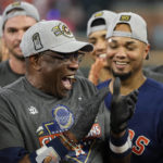
              Houston Astros manager Dusty Baker Jr., and the Houston Astros celebrate their 4-1 World Series win against the Philadelphia Phillies in Game 6 on Saturday, Nov. 5, 2022, in Houston. (AP Photo/David J. Phillip)
            