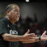 Houston head coach Kelvin Sampson reacts during the second half of an NCAA college basketball game against Norfolk State, Tuesday, Nov. 29, 2022, in Houston. (AP Photo/Kevin M. Cox)