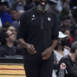 
              Brooklyn Nets head coach Jacque Vaughn yells instructions during the first half of an NBA basketball game against the Los Angeles Clippers, Saturday, Nov. 12, 2022, in Los Angeles. (AP Photo/Marcio Jose Sanchez)
            
