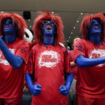 
              Dayton fans cheer during the first half of the team's NCAA college basketball game against Lindenwood, Monday, Nov. 7, 2022, in Dayton, Ohio. (AP Photo/Jeff Dean)
            