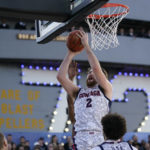 Gonzaga forward Drew Timme (2) catches a rebound during the first half of the Carrier Classic NCAA college basketball game against the Michigan State aboard the USS Abraham Lincoln in Coronado, Calif. Friday, Nov. 11, 2022. (AP Photo/Ashley Landis)