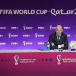 
              FIFA President Gianni Infantino speaks at a press conference Saturday, Nov. 19, 2022 in Doha, Qatar. (AP Photo/Abbie Parr)
            