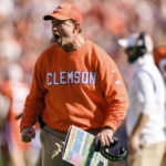 
              Clemson head coach Dabo Swinney reacts in the first half of an NCAA college football game against South Carolina on Saturday, Nov. 26, 2022, in Clemson, S.C. (AP Photo/Jacob Kupferman)
            