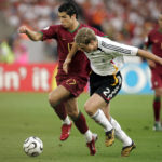 FILE - Germany's defender Marcell Jansen, right, challenges Portugal's Cristiano Ronaldo during the World Cup 3rd place soccer match between Germany and Portugal at the Gottlieb-Daimler stadium in Stuttgart, Germany, Saturday, July 8, 2006. (AP Photo/Mark J. Terrill, File)
