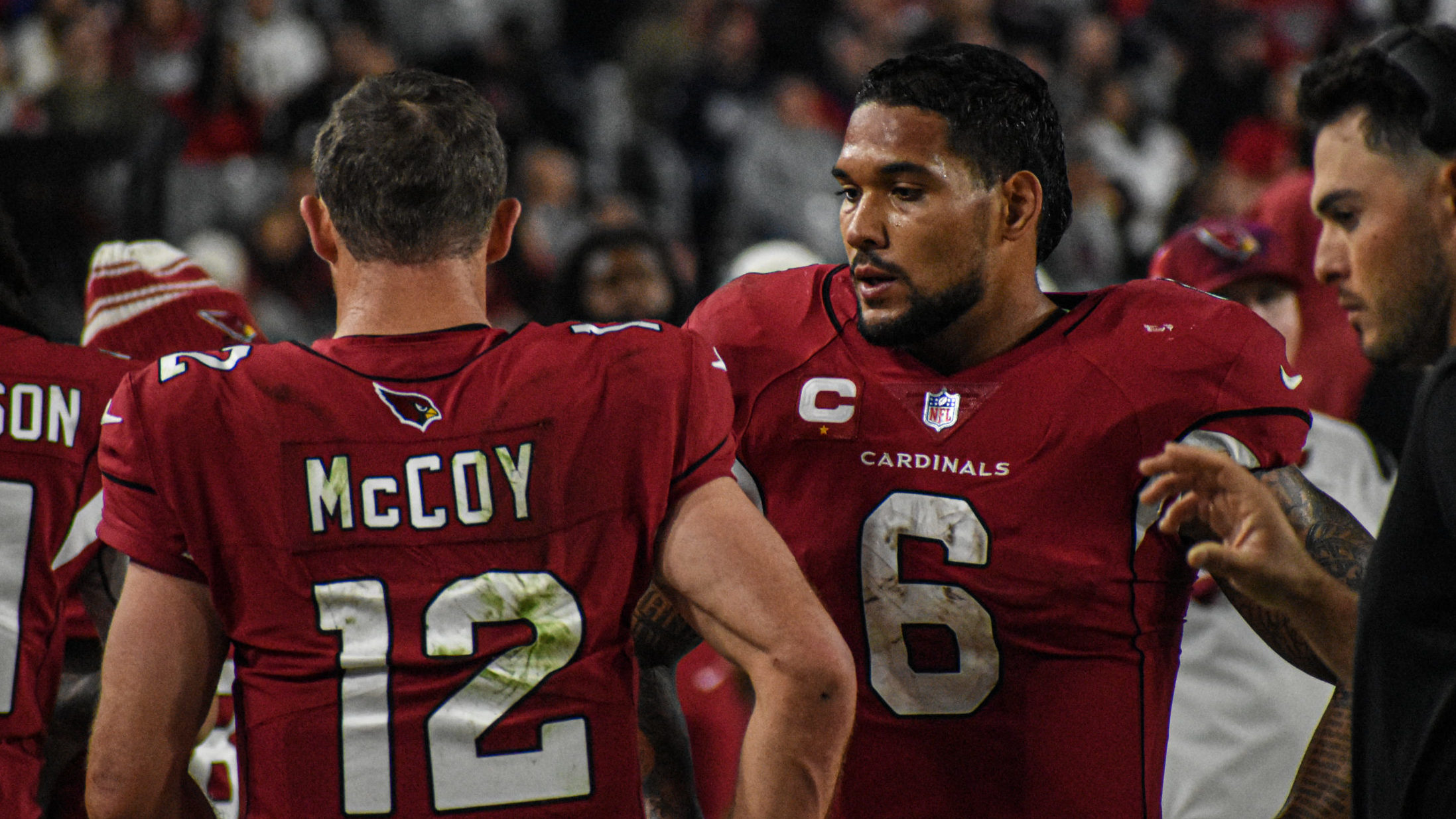 Arizona Cardinals QB Colt McCoy (left) and RB James Conner (right). (Jeremy Schnell/Arizona Sports)...