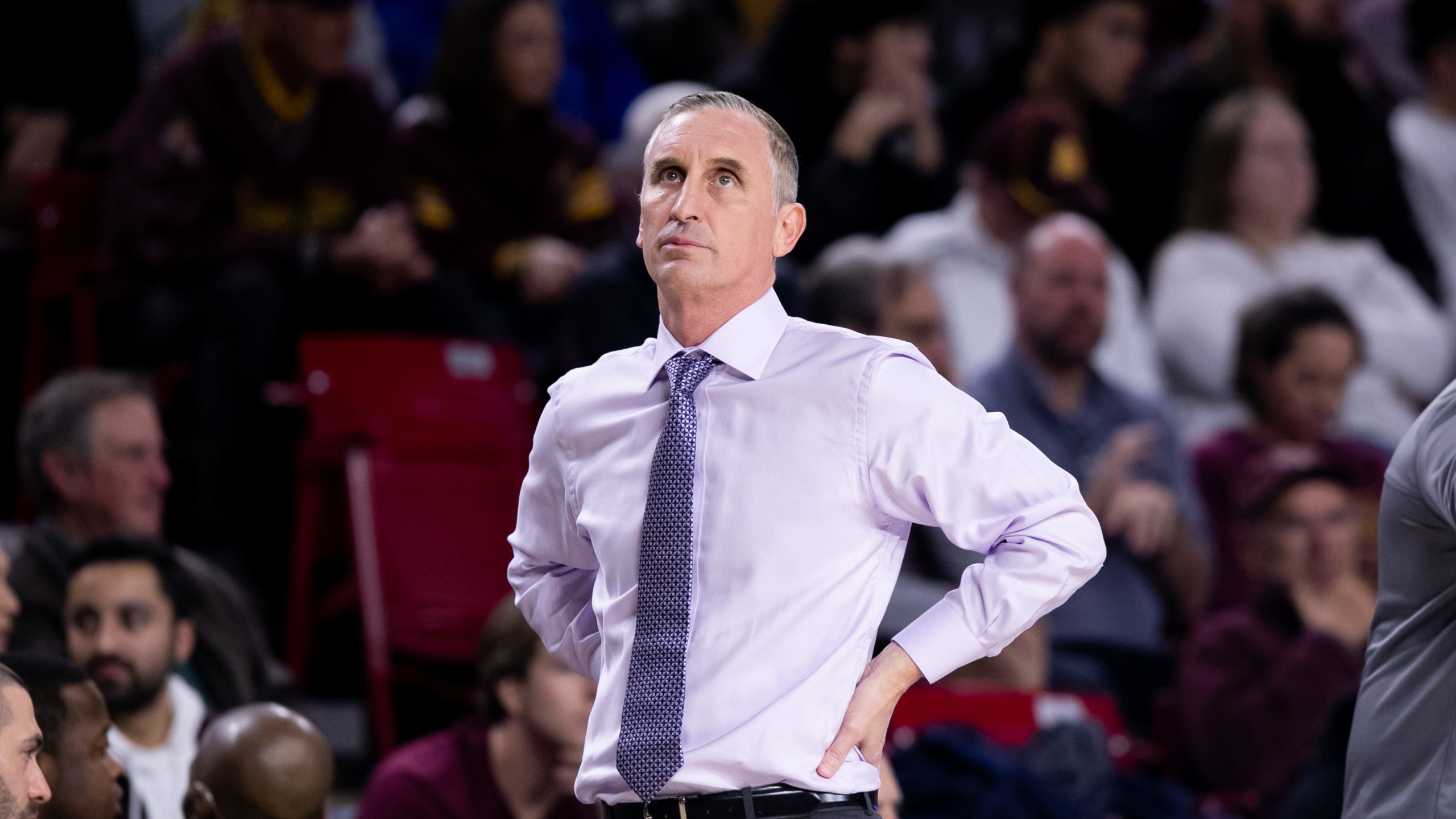 Arizona State Sun Devils Head Coach Bobby Hurley on the sidelines during the first half of a Colleg...