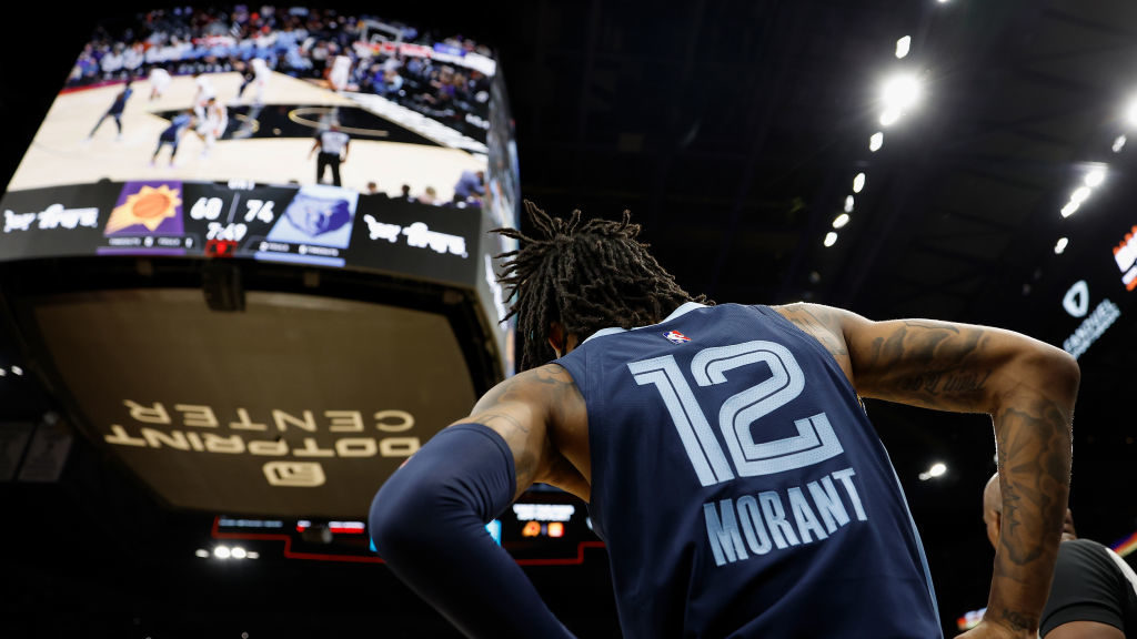 Ja Morant #12 of the Memphis Grizzlies during the NBA game at Footprint Center on December 27, 2021...