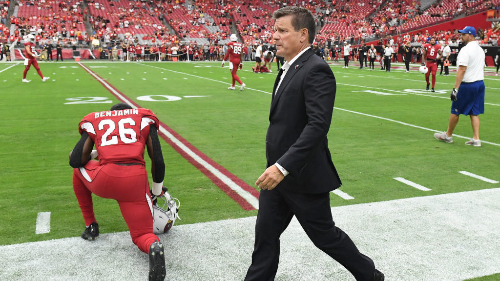 Arizona Cardinals owner Michael Bidwill walks onto the field before the game against the Kansas Cit...