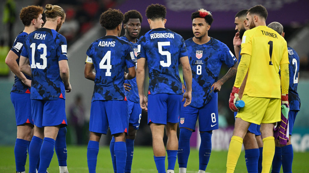 Weston McKennie of United States looks on with teammates during the FIFA World Cup Qatar 2022 Group...
