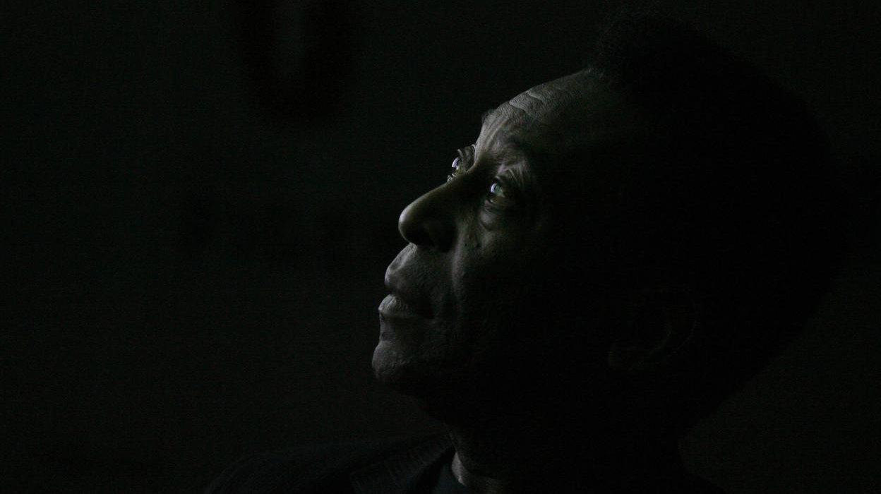 Brazil's soccer legend Pele attends the opening of an exhibit about his life titled King's Marks, i...