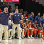 Auburn head coach Bruce Pearl disputes a call during the first half of an NCAA college basketball game against Memphis, Saturday, Dec. 10, 2022, in Atlanta. (AP Photo/Erik Rank)