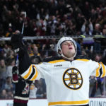 Boston Bruins defenseman Charlie McAvoy pauses on the ice after a goal by Arizona Coyotes' Lawson Crouse during the third period of an NHL hockey game in Tempe, Ariz., Friday, Dec. 9, 2022. The Coyotes won 4-3. (AP Photo/Ross D. Franklin)