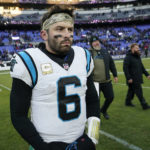 
              FILE - Carolina Panthers quarterback Baker Mayfield (6) walks off the field after his teams loss to the Baltimore Ravens after an NFL football game Sunday, Nov. 20, 2022, in Baltimore. A person familiar with the situation says the Carolina Panthers are expected to waive quarterback Baker Mayfield after the 2018 No. 1 draft pick asked for his release. The person spoke to The Associated Press on condition of anonymity because the announcement has not yet been made official. (AP Photo/Patrick Semansky, File)
            