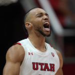 
              Utah guard Marco Anthony walks up the court during the second half of the team's NCAA college basketball game against Jacksonville State on Thursday, Dec. 8, 2022, in Salt Lake City. (AP Photo/Rick Bowmer)
            