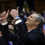 
              FILE - Massachusetts Gov. Charlie Baker gives a thumbs-up to people in the balcony audience of the House Chamber as he departs after delivering his state of the state address, Tuesday, Jan. 21, 2020, at the Statehouse, in Boston. Charlie Baker will be the next president of the NCAA, replacing Mark Emmert as the head of the largest college sports governing body in the country.(AP Photo/Steven Senne, File)
            