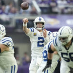 Indianapolis Colts quarterback Matt Ryan (2) throws a pass during the first half of an NFL football game against the Minnesota Vikings, Saturday, Dec. 17, 2022, in Minneapolis. (AP Photo/Abbie Parr)