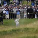 FILE - Matthew Fitzpatrick, of England, hits on the 18th hole during the final round of the U.S. Open golf tournament at The Country Club, Sunday, June 19, 2022, in Brookline, Mass. The shot led to par and a one-shot victory. (AP Photo/Robert F. Bukaty, File)
