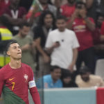 Portugal's Cristiano Ronaldo look on during the World Cup round of 16 soccer match between Portugal and Switzerland, at the Lusail Stadium in Lusail, Qatar, Tuesday, Dec. 6, 2022. (AP Photo/Darko Bandic)