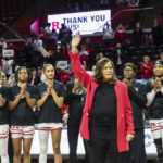 
              Former Rutgers head coach, C. Vivian Stringer, is honored at a ceremony during half time at the Big Ten Conference women's college basketball game between the Rutgers Scarlet Knights and the Ohio State Buckeyes in Piscataway, N.J., Sunday, Dec. 4, 2022.  (AP Photo/Stefan Jeremiah)
            